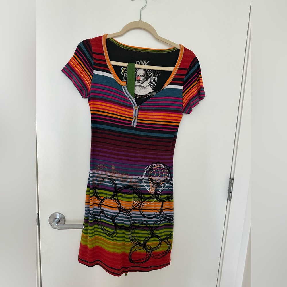 Desigual Multicolor Striped Dress with Graphic Detail